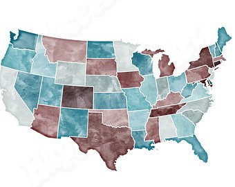 340x270 Bright Watercolor Usa Map Printable For Instant Download In Etsy - Watercolor Usa Map