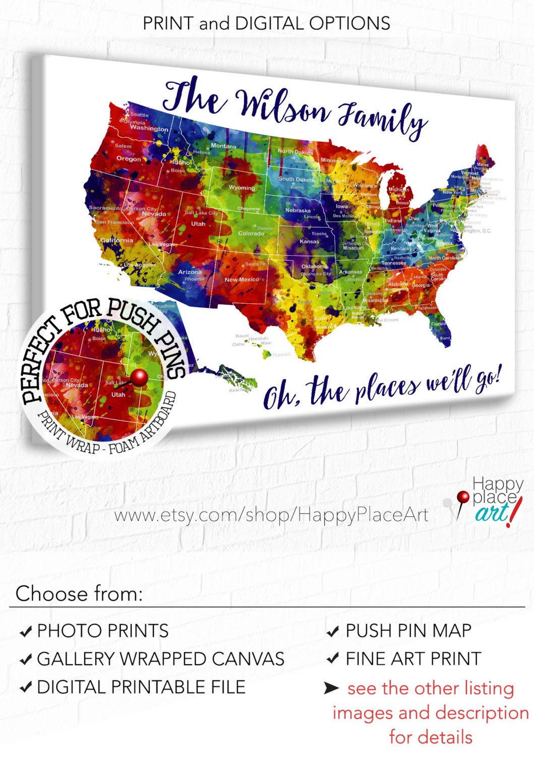 1059x1500 Large And Bright, Family Travel Map. Usa Map With States And Major - Watercolor Usa Map