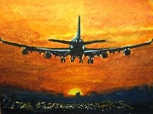 300x225 Watercolor Painting Sunset Airplane Take Off Plane Trip Vacations - Watercolor Vacations