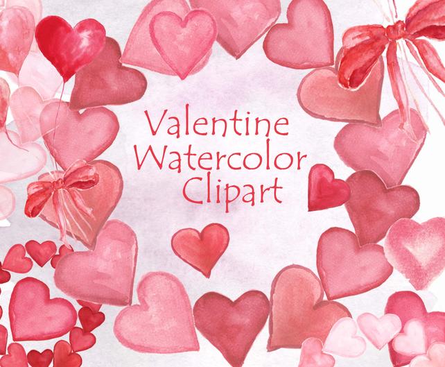 642x529 Valentine Hearts Watercolor Valentines Clipart Love Clipart Etsy - Watercolor Valentines