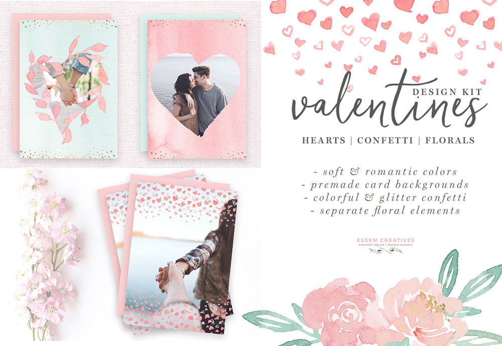 1000x690 Watercolor Valentines Day Cards, Heart Amp Confetti Png Clipart - Watercolor Valentines