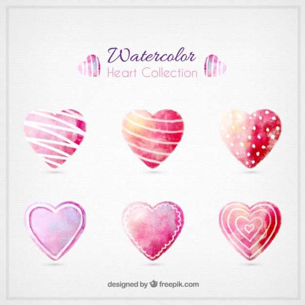 626x626 Watercolor Valentines Day Hearts Collection Vector Free Download - Watercolor Valentines