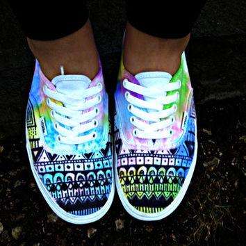 354x354 Watercolor Tie Dye Tribal Vans From Velvetsole On Etsy Things I - Watercolor Vans