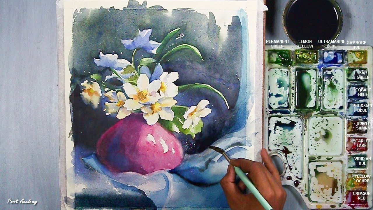 1280x720 How To Paint A Beautiful Flower Vase In Watercolor - Watercolor Vase