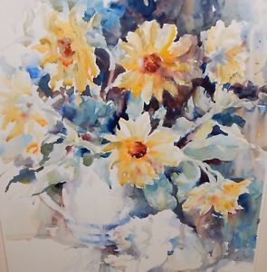 295x300 Janet Rogers Original Watercolor Floral Vase Painting Ebay - Watercolor Vase