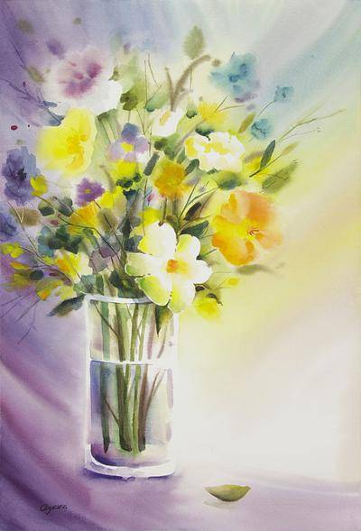 400x589 Original Watercolor Floral Bouquet Painting - Watercolor Vase