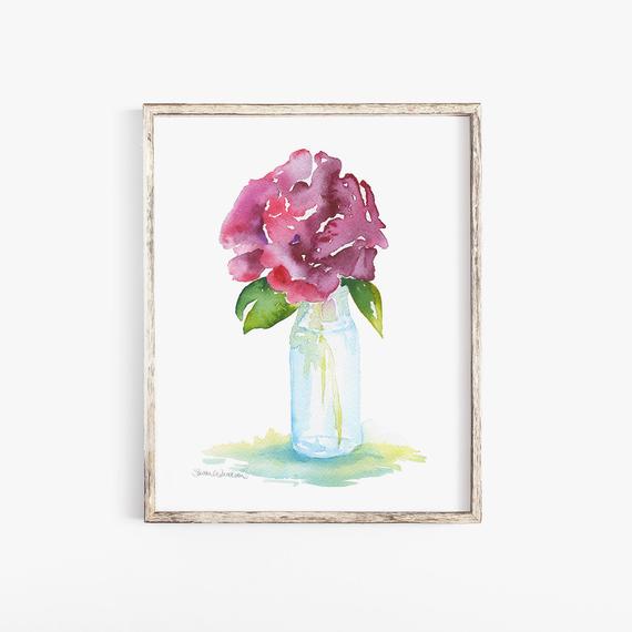 570x570 Watercolor Rose In Glass Vase 11 X 14 Giclee Print Etsy - Watercolor Vase