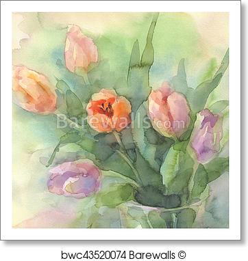 362x382 Art Print Of Color Tulips In Vase Watercolor Barewalls Posters - Watercolor Vase