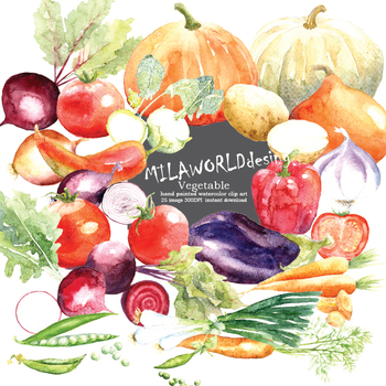 350x350 Watercolor Vegetables Clipart By Milaworlddesign Tpt - Watercolor Vegetables