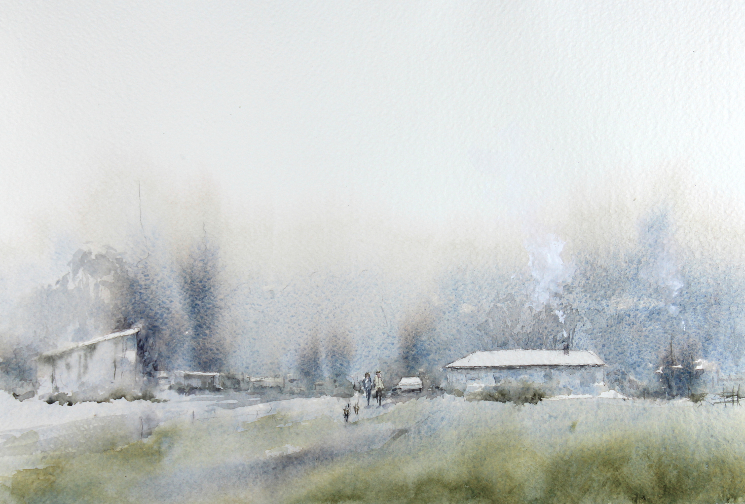 3000x2030 Foggy Morning Landscape - Watercolor Video