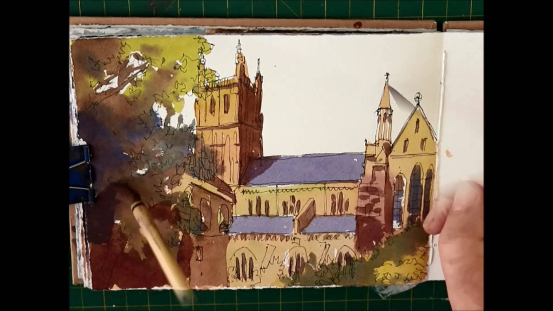 1920x1080 Pen And Ink Watercolour Sketching Easy Building Watercolour - Watercolor Videos Free