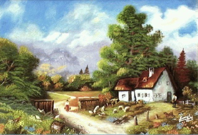 640x436 Kamal Bhandari Artwork My Village Original Watercolor - Watercolor Village