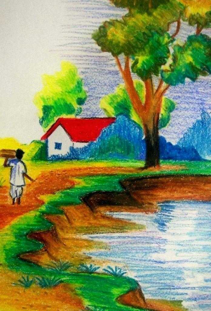 696x1024 Village Scenery Watercolor Nature Drawing Pictures Www - Watercolor Village