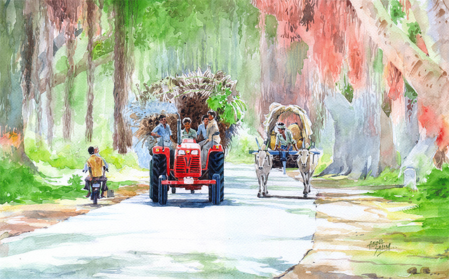 640x398 Village Path Watercolor 16 X 10 Watercolor On Paper. - Watercolor Village