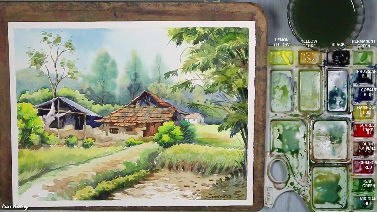 1280x720 Watercolor Painting Village Landscape Step By Step - Watercolor Village