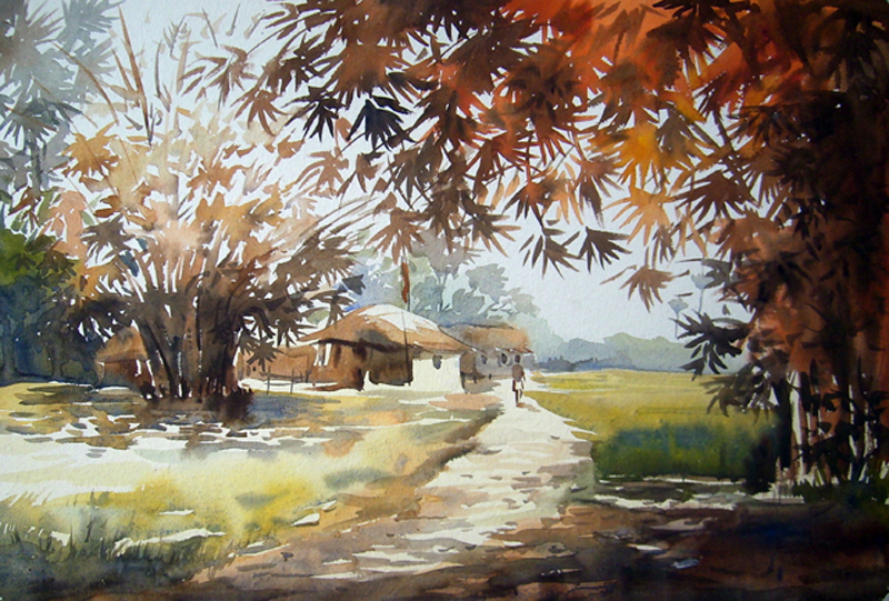 800x541 Watercolor Print 10 X 7 , Village Strom Samiran Art Foundmyself - Watercolor Village