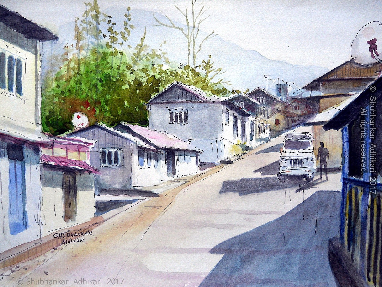 1600x1200 Artworks By Shubhankar Adhikari Beauty Of Indian Hill Village - Watercolor Village