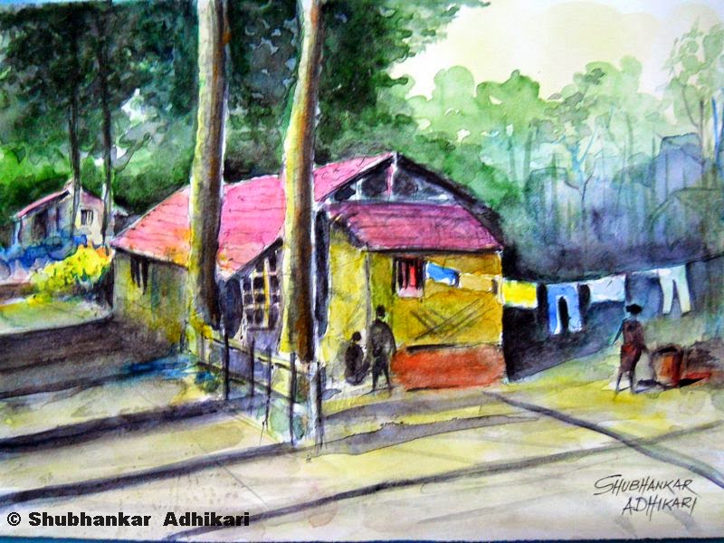 800x600 Artworks By Shubhankar Adhikari Indian Village Scene - Watercolor Village