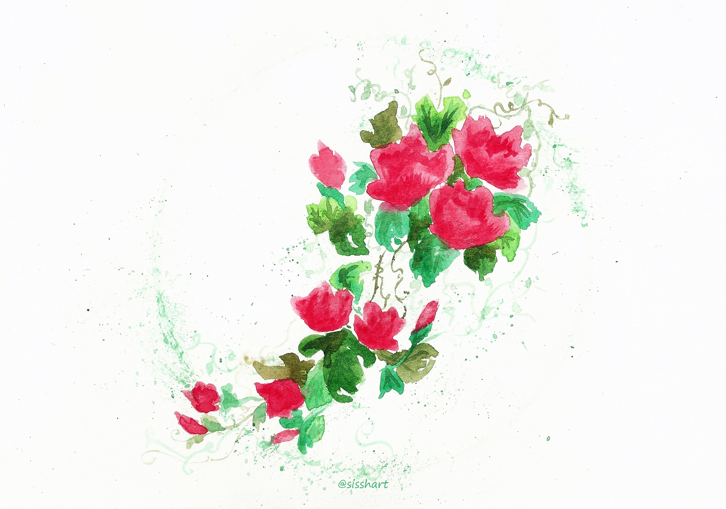 2442x1712 Flowers And Vines Day 1 World Watercolor Month Sissh Art - Watercolor Vines