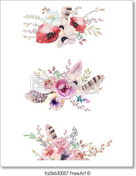 450x580 Free Art Print Of Watercolor Vintage Floral Bouquet. Boho Spring - Watercolor Vintage