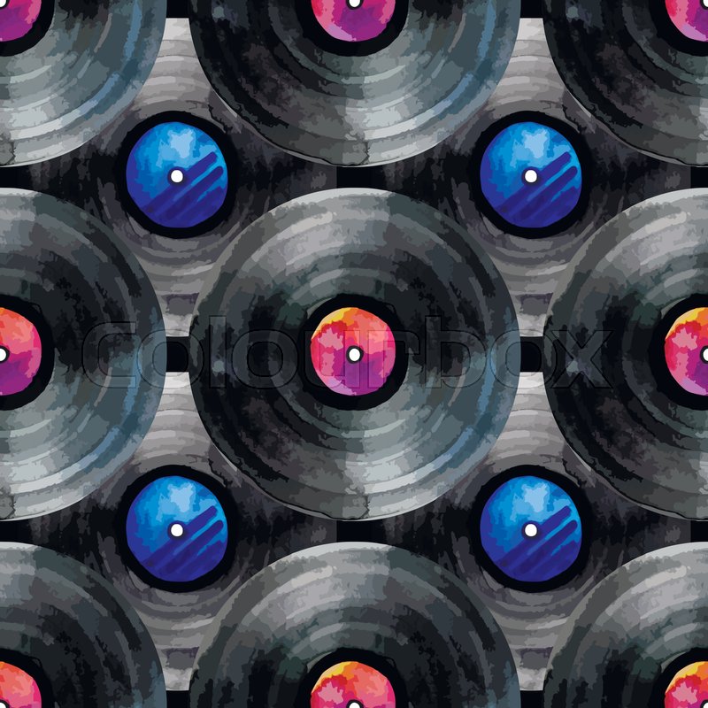 800x800 Musical Devices Of 60s, 70s, 80s, 90s. Watercolor Vinyl Records - Watercolor Vinyl