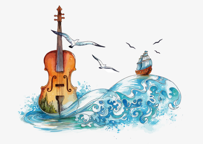 650x460 Vector Sea Violin, The Sea, Watercolor, Violin Png And Vector For - Watercolor Violin