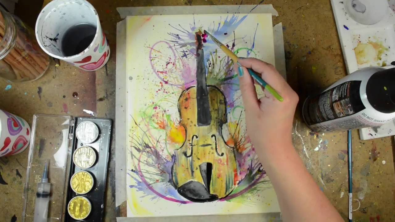1280x720 Violin Watercolor Painting - Watercolor Violin