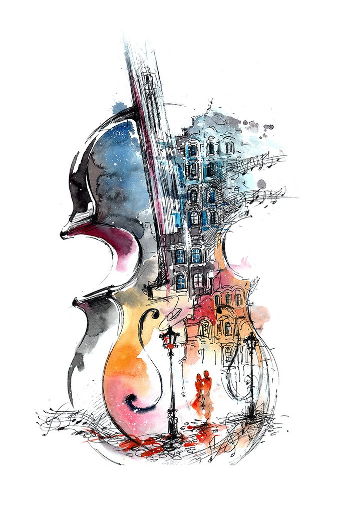 683x1024 Violin Watercolor Painting Extra Large Modern Art Newartmix - Watercolor Violin