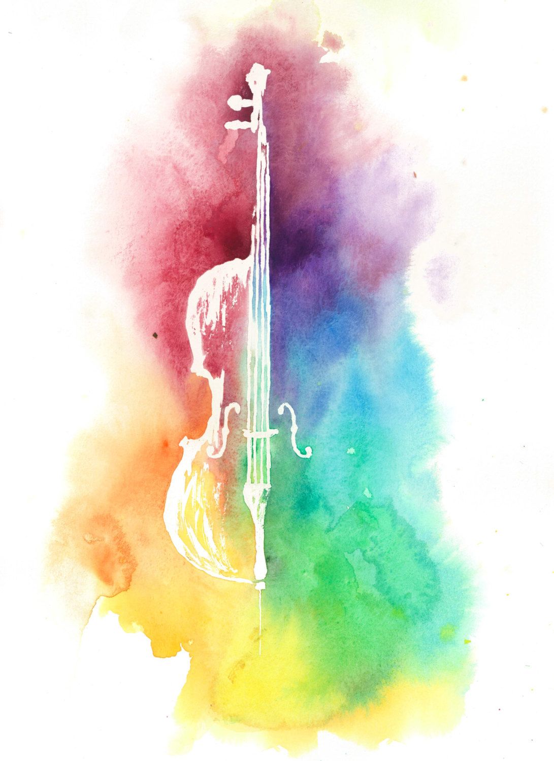 1091x1500 Watercolor Colorful Cello Rainbow Painting Instrument Print - Watercolor Violin