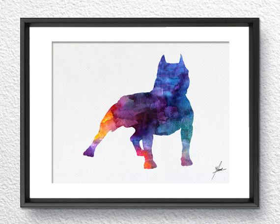 570x456 Pitbull Print - Watercolor Wall Art