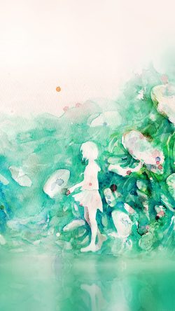 250x444 Iphone7 Wallpaper Ai07 Watercolor Green Girl - Watercolor Wallpaper