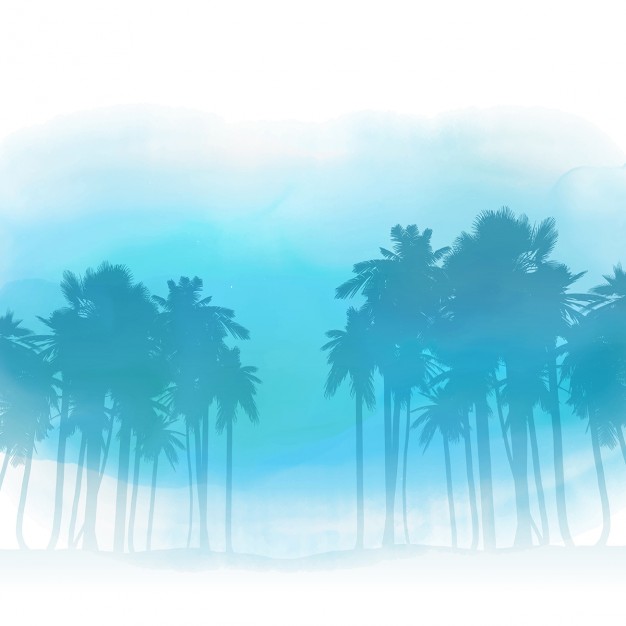 626x626 Silhouettes Of Palm Trees On A Watercolor Wash Background Vector - Watercolor Wash Background