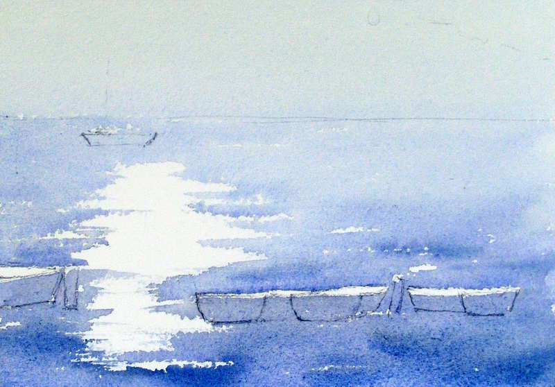 800x558 Painting The Initial Watercolor Wash For The Water And Sky - Watercolor Wash Painting