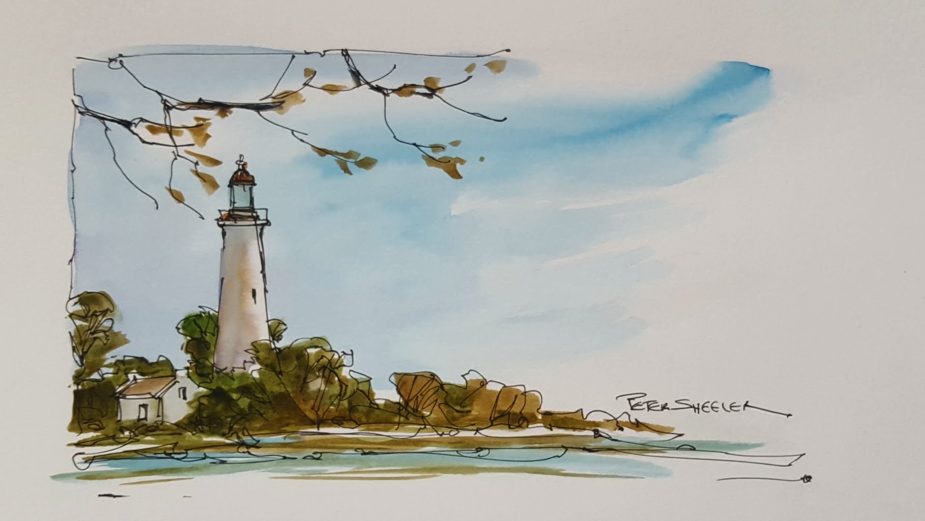 1880x1058 A Quick And Fun, Pen And Wash Demonstration Of A Lighthouse - Watercolor Wash Painting