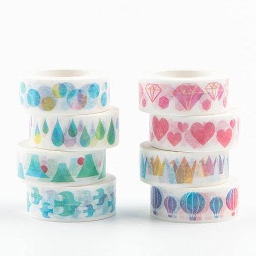 506x506 8 Piece Set Watercolor Washi Tape 15mmx7m - Watercolor Washi