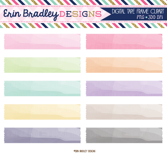 560x519 Erin Bradley Designs New! Watercolor Clipart, Stitched Borders - Watercolor Washi Tape
