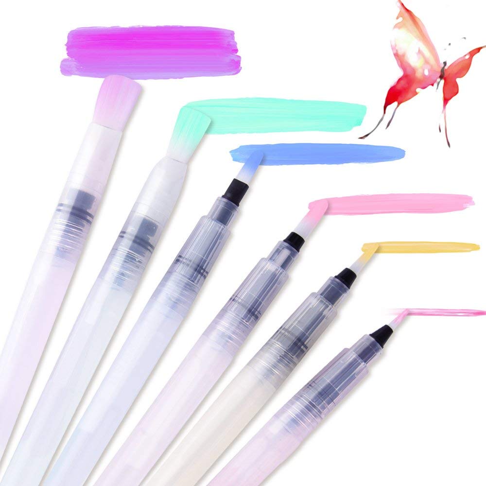 1000x1000 Austor Water Brush Pen 6 Pcs Assorted Brush Tips Watercolor - Watercolor Water Brush