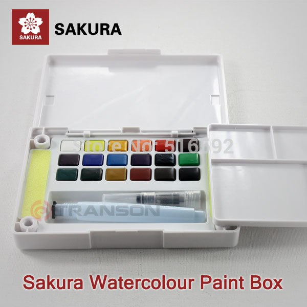 600x600 Sakural 18 Colorus Watercolour Paint Box, With A Water Brush - Watercolor Water Brush