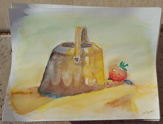 570x432 Water Bucket And Tomato Watercolor Original Painting Etsy - Watercolor Water Bucket