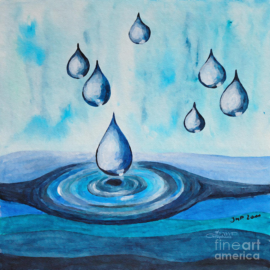 900x900 Waterdrops Painting By Jutta Maria Pusl - Watercolor Water Drops