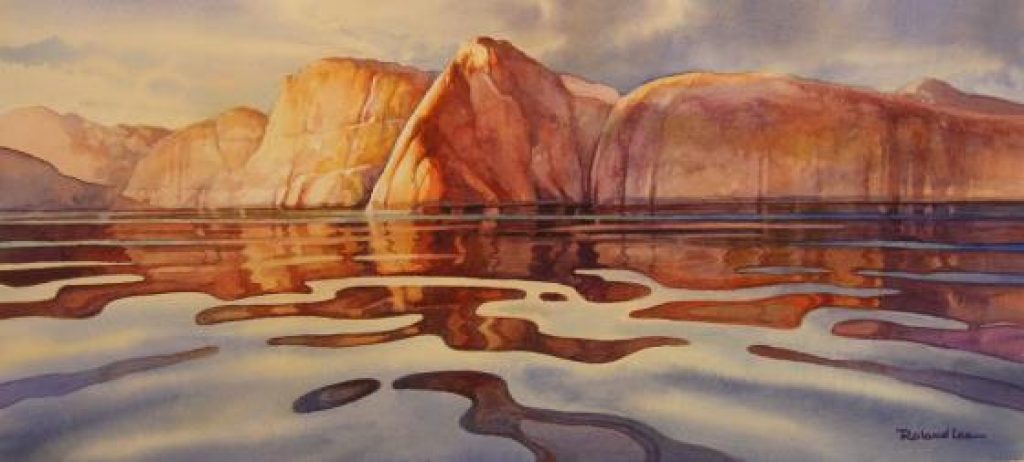 1024x462 How To Paint Reflections Lake Powell Morning Roland Lee - Watercolor Water Scenes