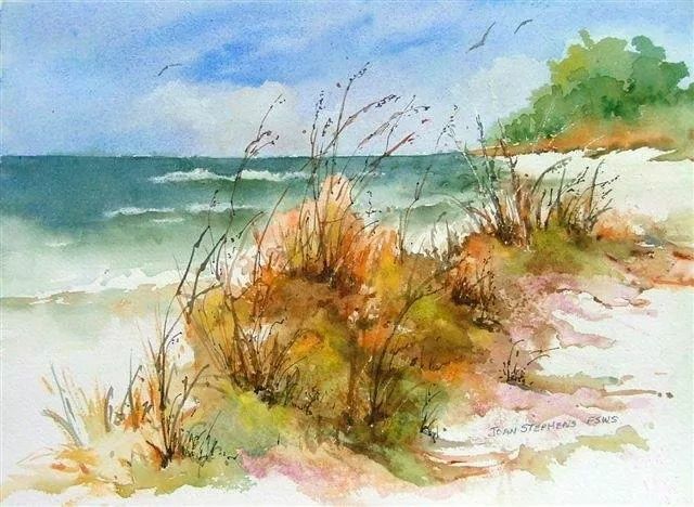 640x468 Joan Stephens Beach Scene Water + Color Beach - Watercolor Water Scenes