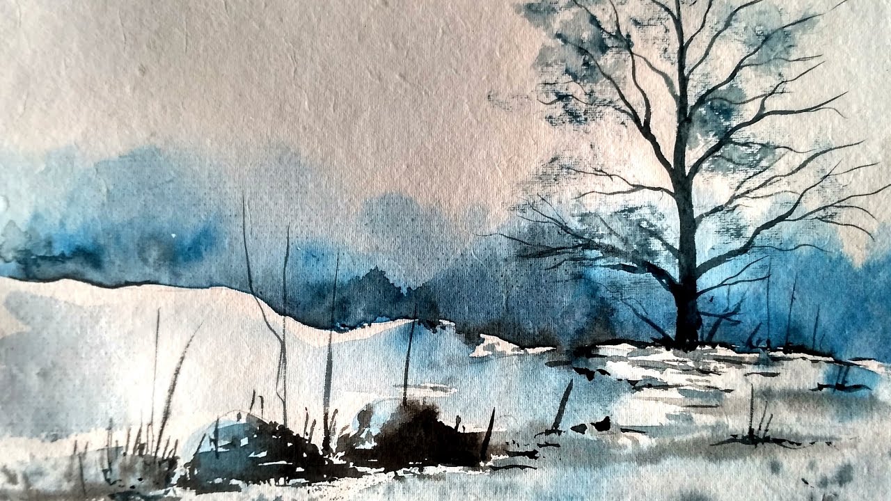1280x720 Watercolor Winter Snow Scene Paint With David - Watercolor Water Scenes