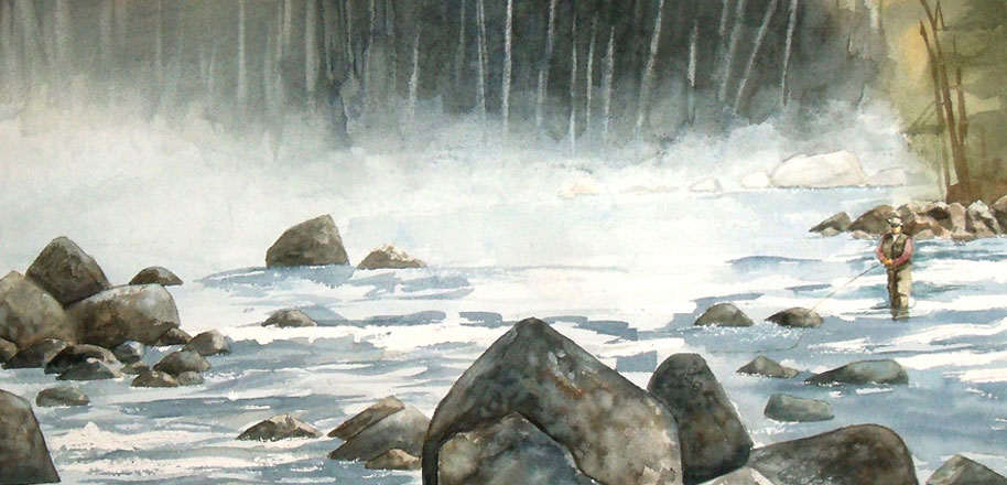 914x440 Watercolor Paintings Of Flyfishing And Other Outdoor Scenes. - Watercolor Water Scenes