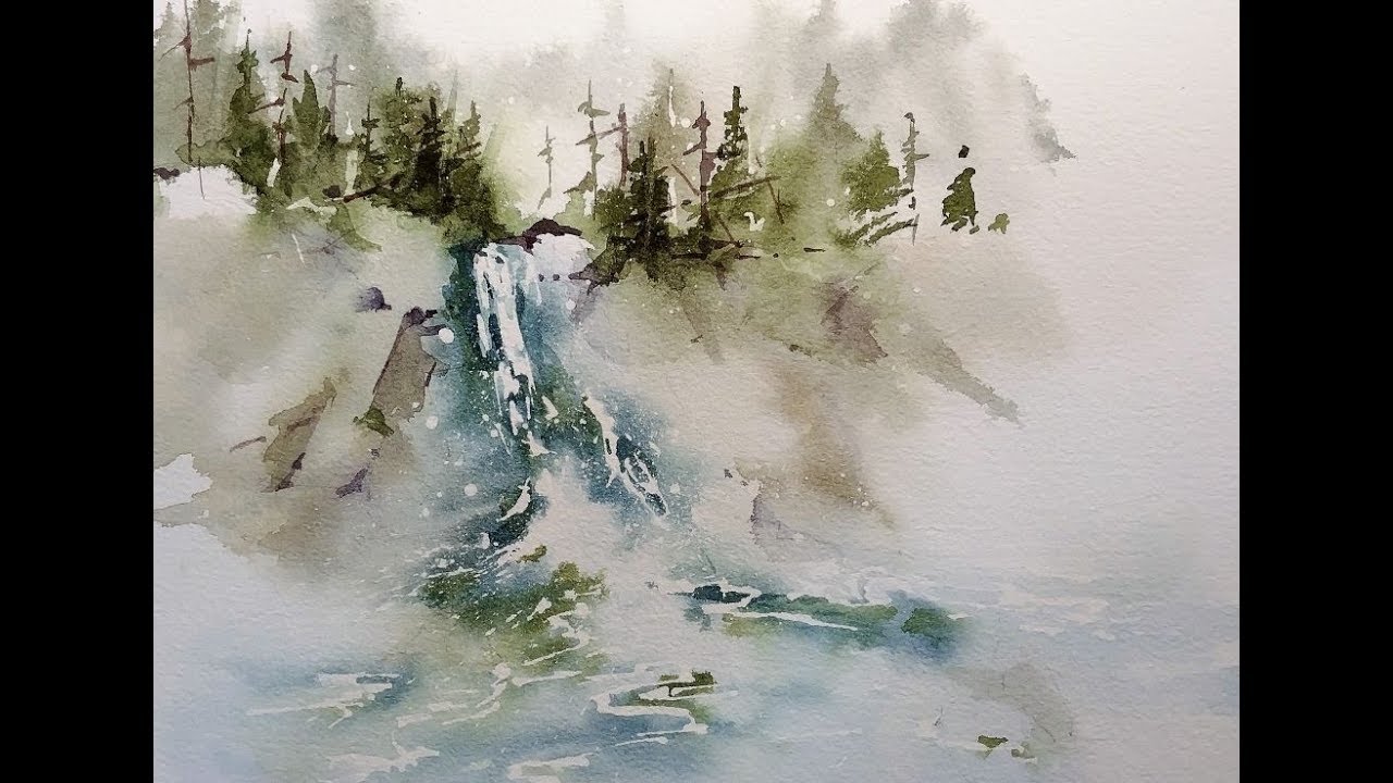 1280x720 Simple Waterfall Transparent Watercolor Demonstration - Watercolor Waterfall