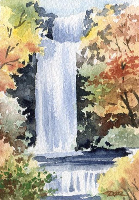 570x817 Waterfall Watercolor Signed Fine Art Print By Artist Dj Etsy - Watercolor Waterfall