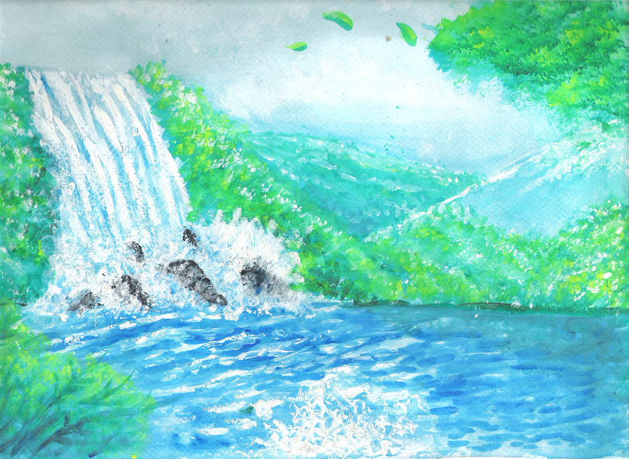 900x657 Watercolor Waterfall By Justinedarkchylde - Watercolor Waterfall