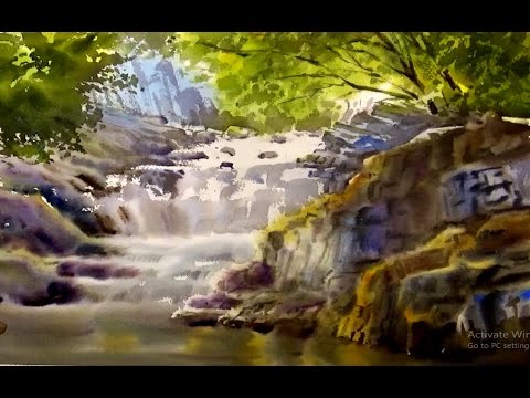 480x360 Watercolor Painting A Waterfall With Wet On Wet Techniques - Watercolor Waterfall