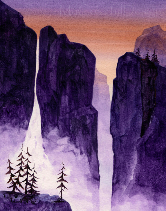 572x727 Waterfall In Watercolor By Alina Kurbiel - Watercolor Waterfall