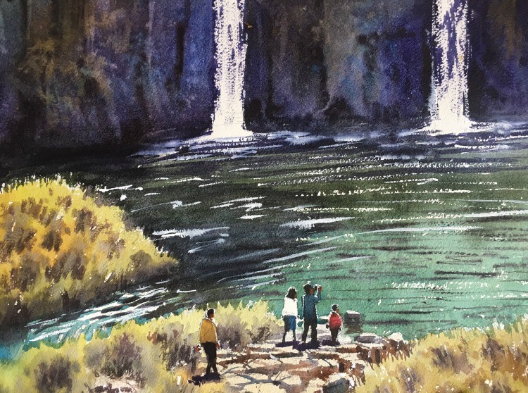 750x558 Harajiri Waterfall Title Of A Watercolor Painting Of A Japanese - Watercolor Waterfall